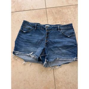 Denim Button-Front Women's Shorts in Dark Blue